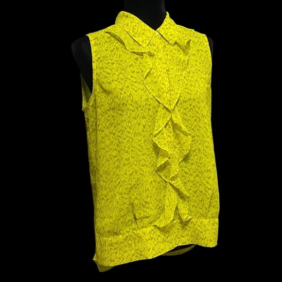 Cabi Chartreuse Reign Ruffle Blouse Sleeveless Retro Boho Size Small - Picture 2 of 8